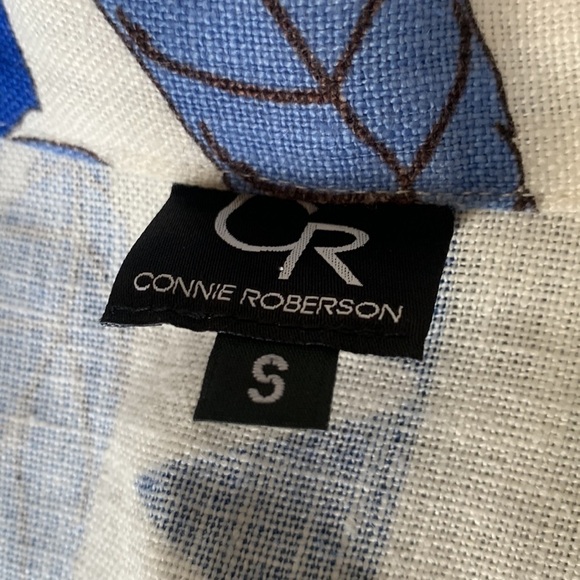 CONNIE ROBERSON LINEN FLORAL PRINT BUTTON blazer size S blue white - Picture 4 of 11